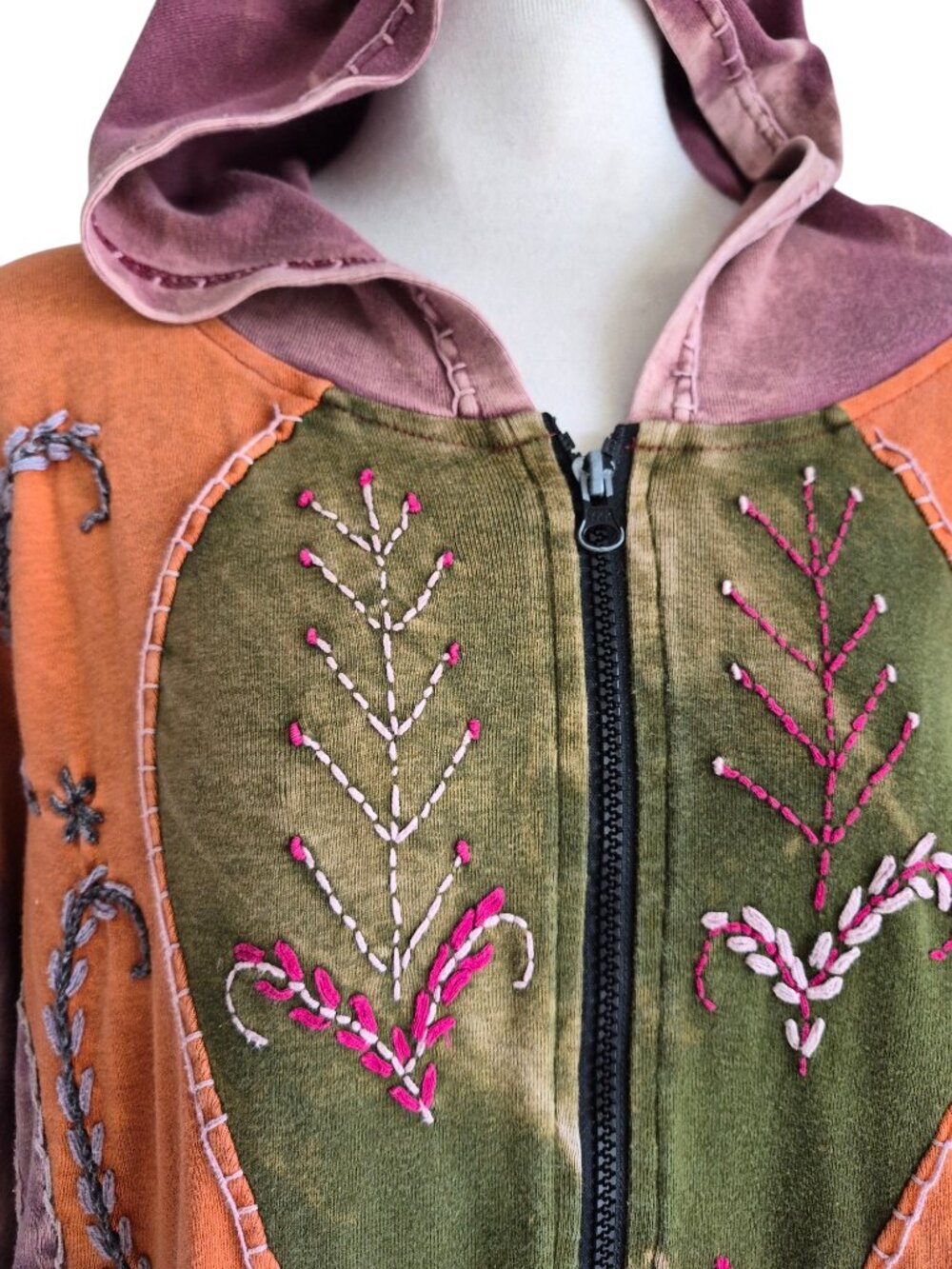 Made in Nepal Funky Unique Artsy Boho Patchwork Full Zip Hoodie Jacket Size XL - Picture 2 of 16